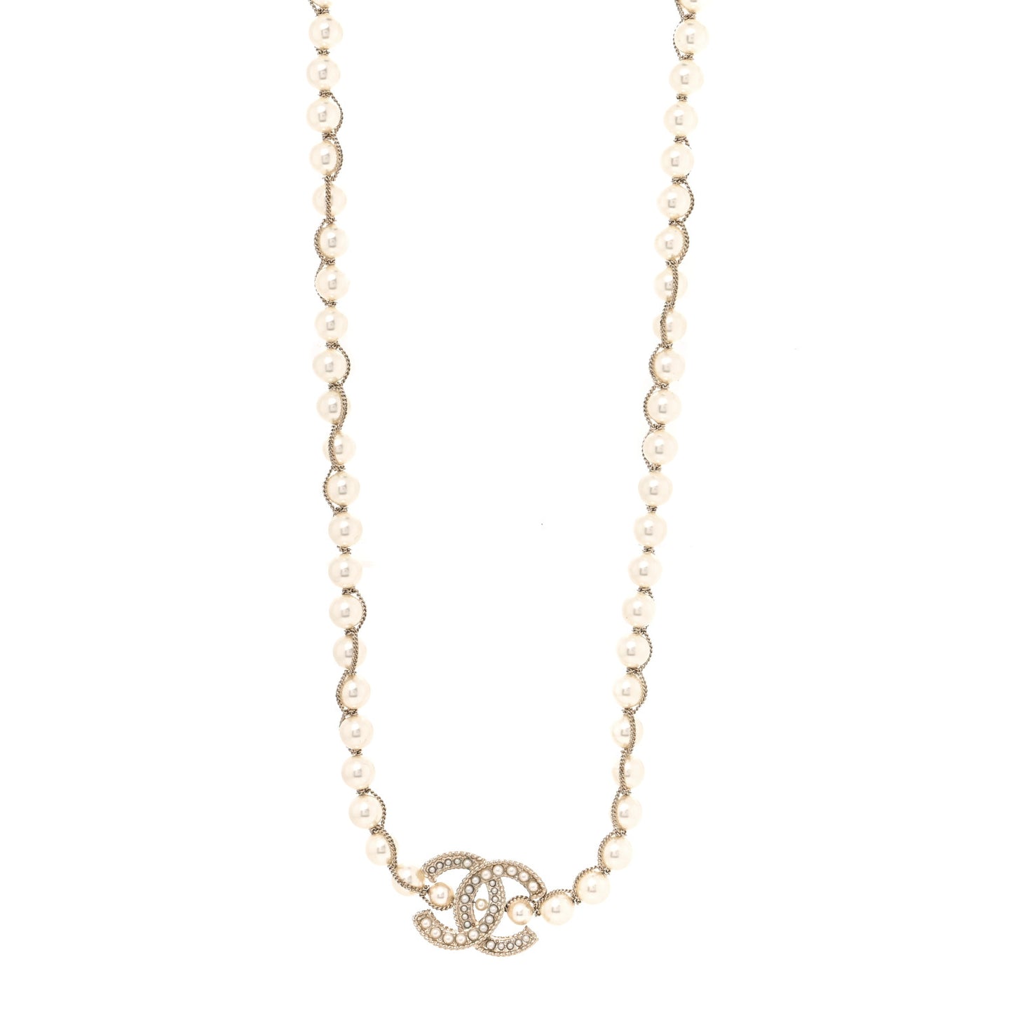 Metal Pearl Chain CC Long Necklace Gold