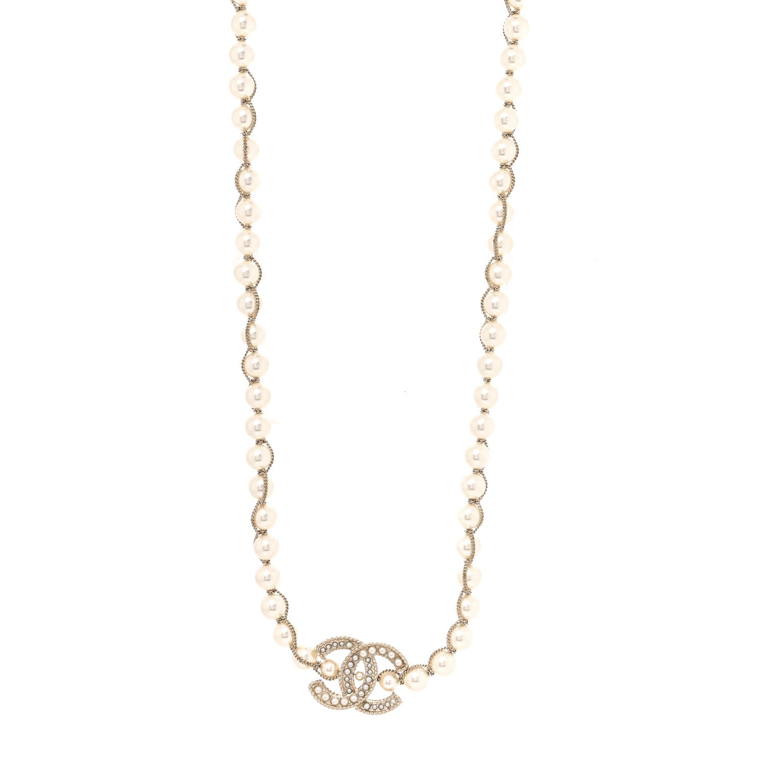 Chanel Metal Pearl Chain CC Long Necklace Gold 1 of 3