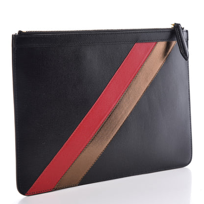 Burberry Metallic Grained Calfskin Striped Zip Pouch Black 3 of 6