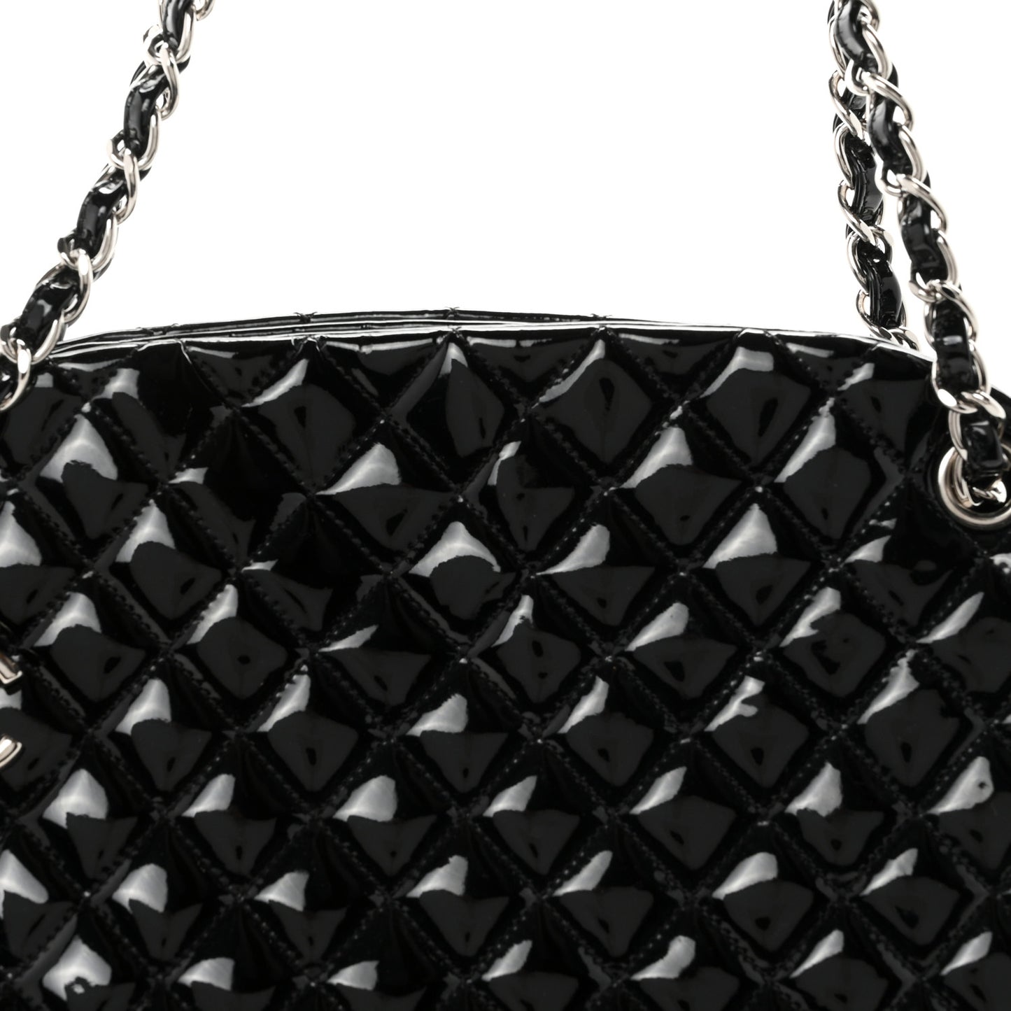 Patent Quilted Large Just Mademoiselle Bowling Bag Black