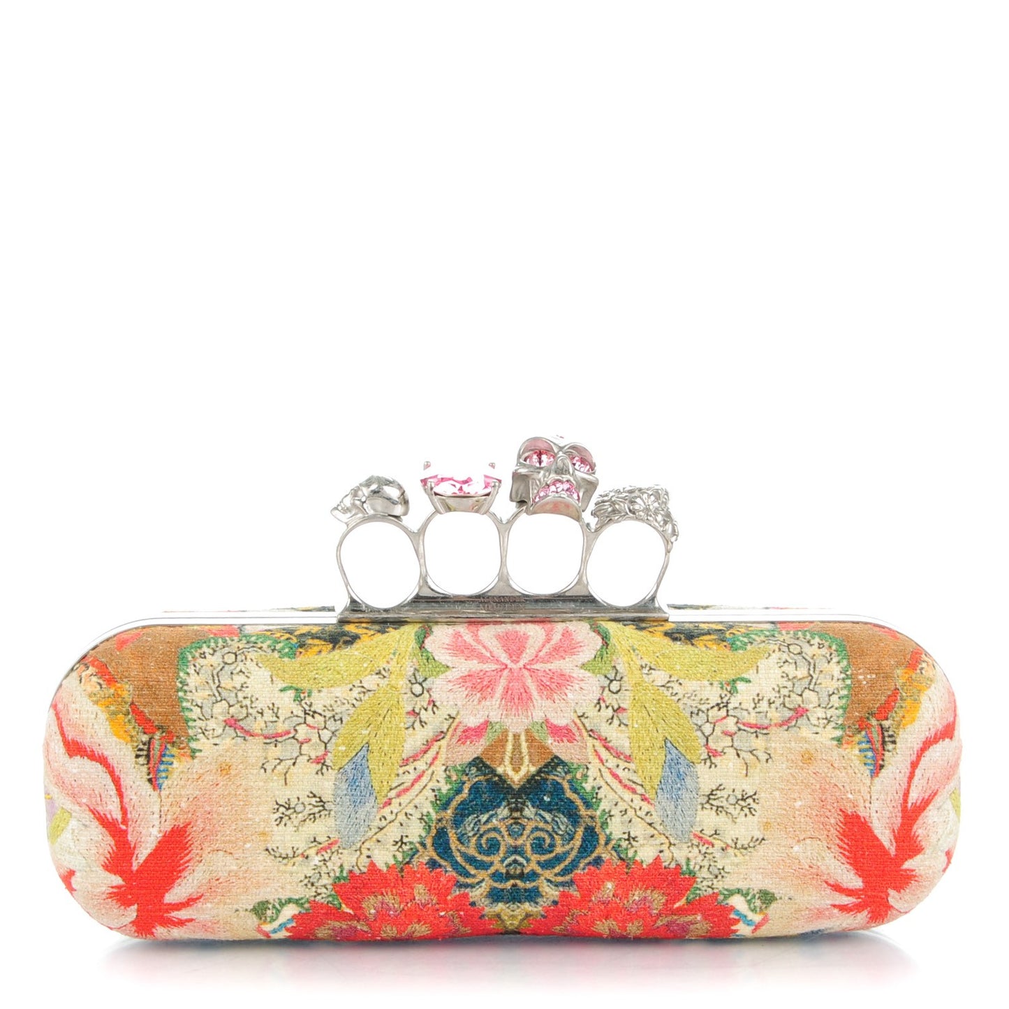 Printed Canvas Floral Knuckle Box Clutch Red