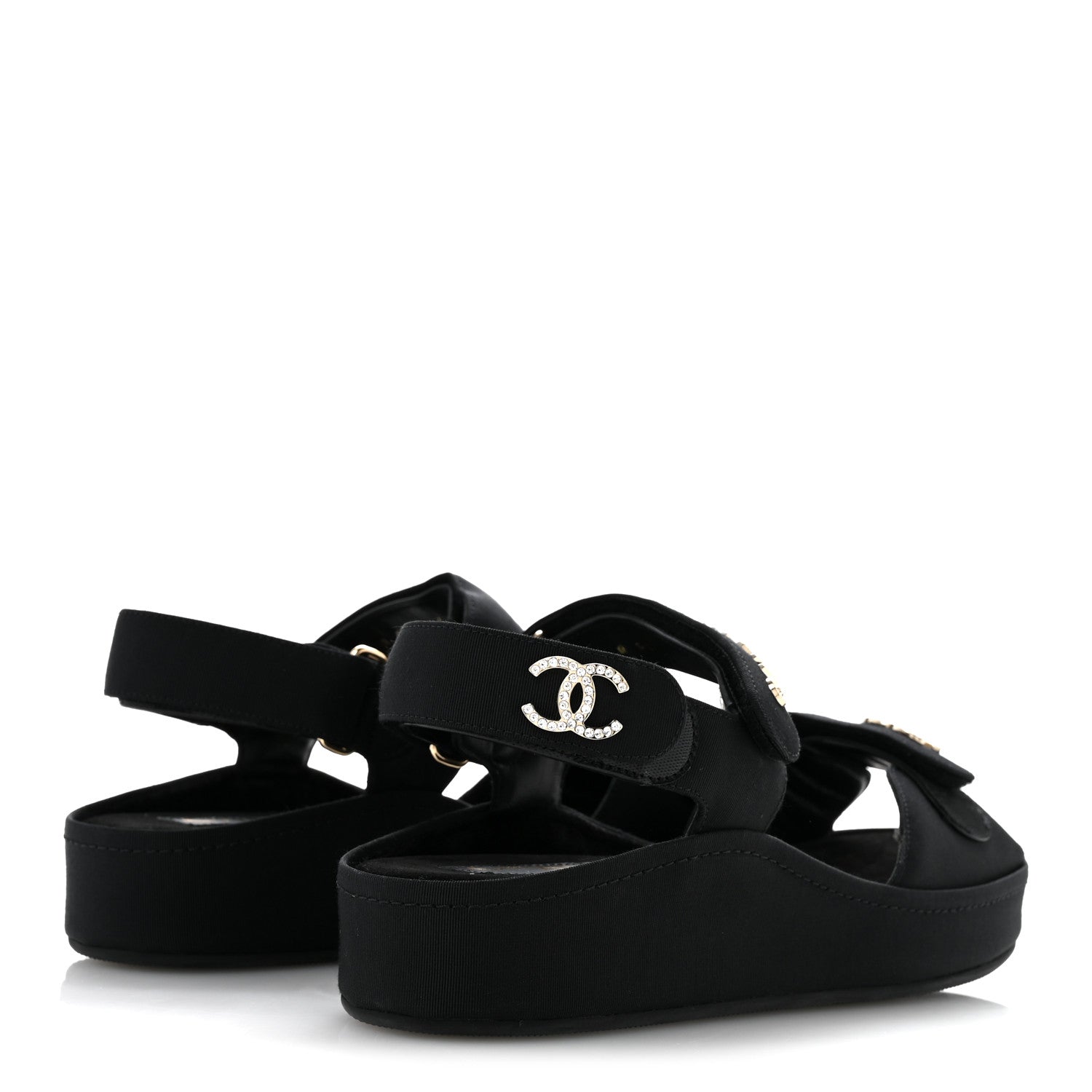 Chanel Grosgrain Crystal Logo Platform Sandals 38 Black 5 of 10
