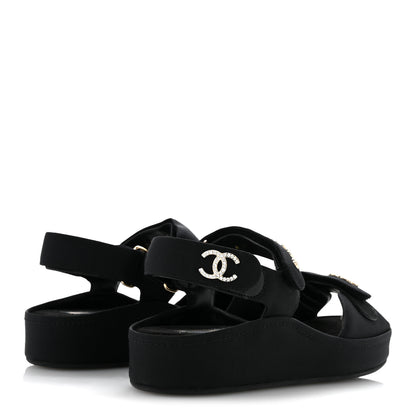 Chanel Grosgrain Crystal Logo Platform Sandals 38 Black 5 of 10