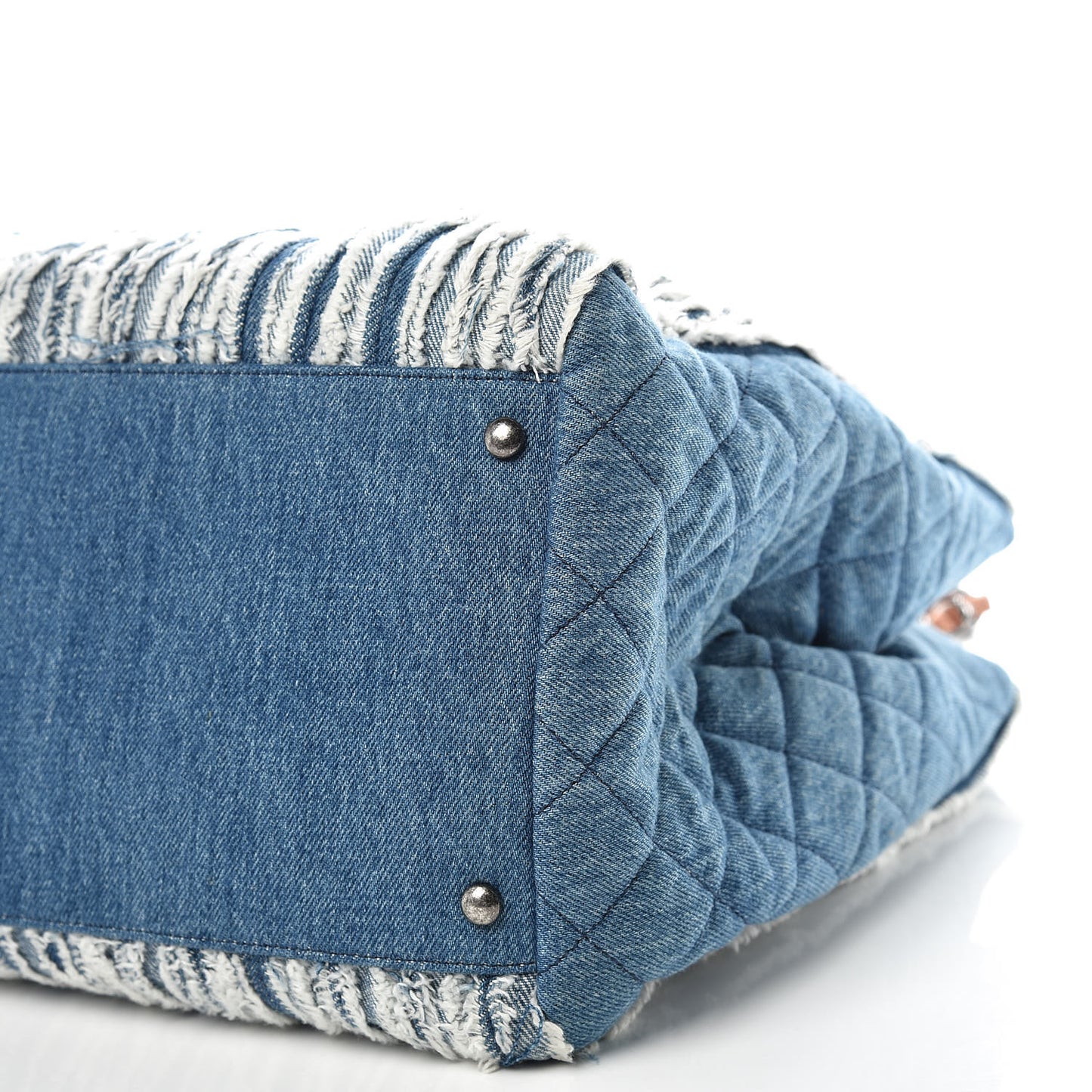 Denim Fringe Large Shopping Tote Blue