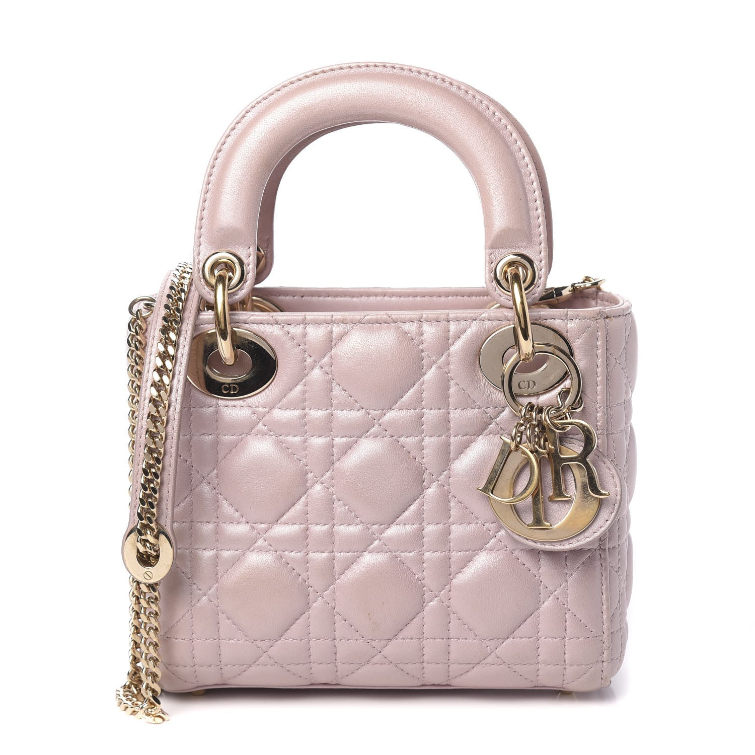 Christian Dior Metallic Lambskin Cannage Mini Lady Dior Lotus 1 of 12