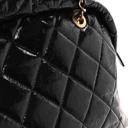 Chanel Shiny Crumpled Calfskin Quilted Large Bowling Bag Black 10 of 12