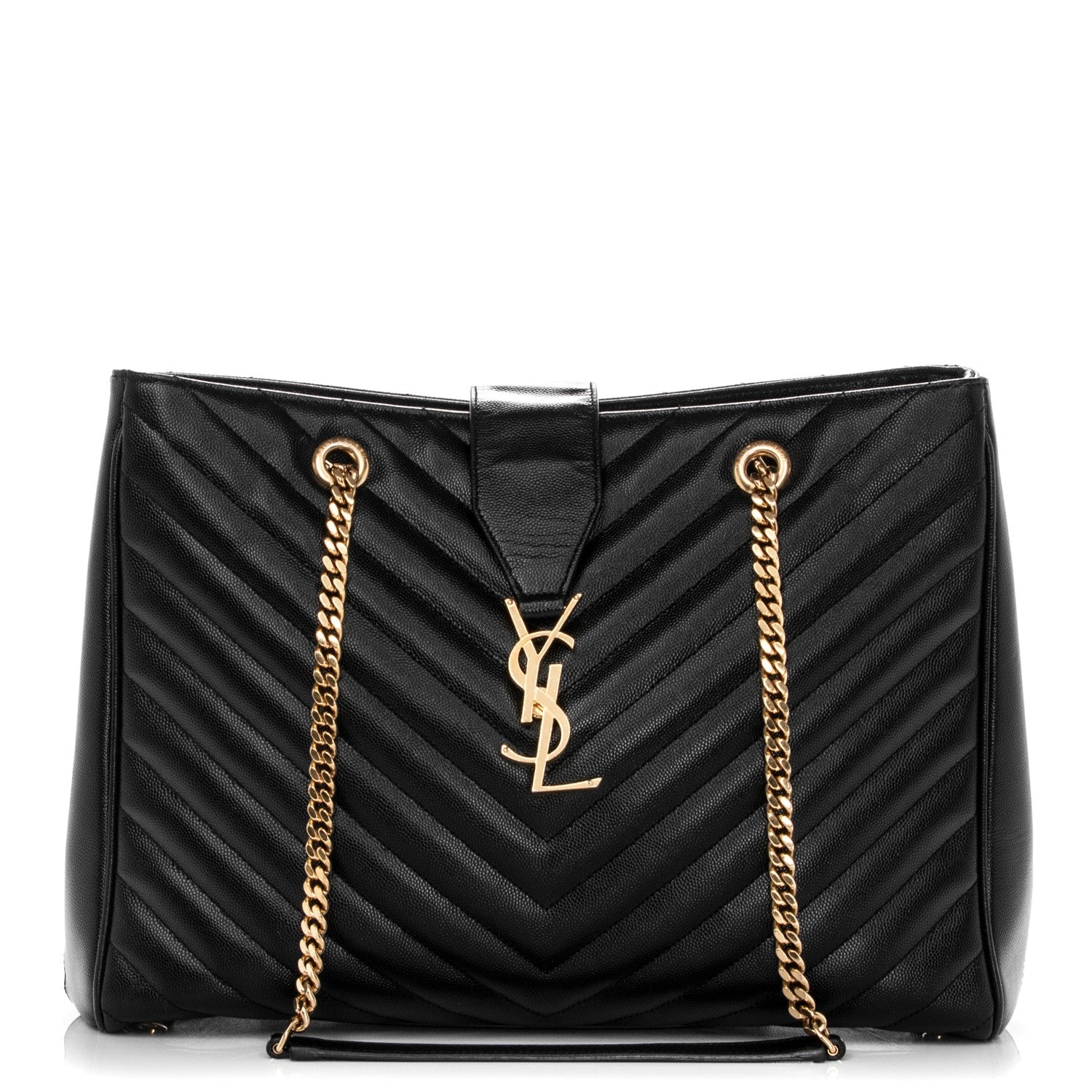 Saint Laurent Grain De Poudre Matelasse Chevron Monogram Shopping Bag Black 1 of 7