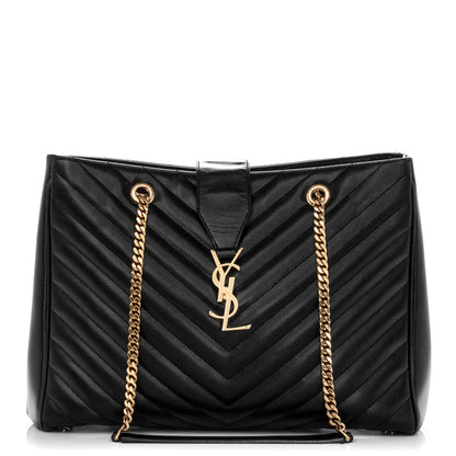 Saint Laurent Grain De Poudre Matelasse Chevron Monogram Shopping Bag Black 1 of 7
