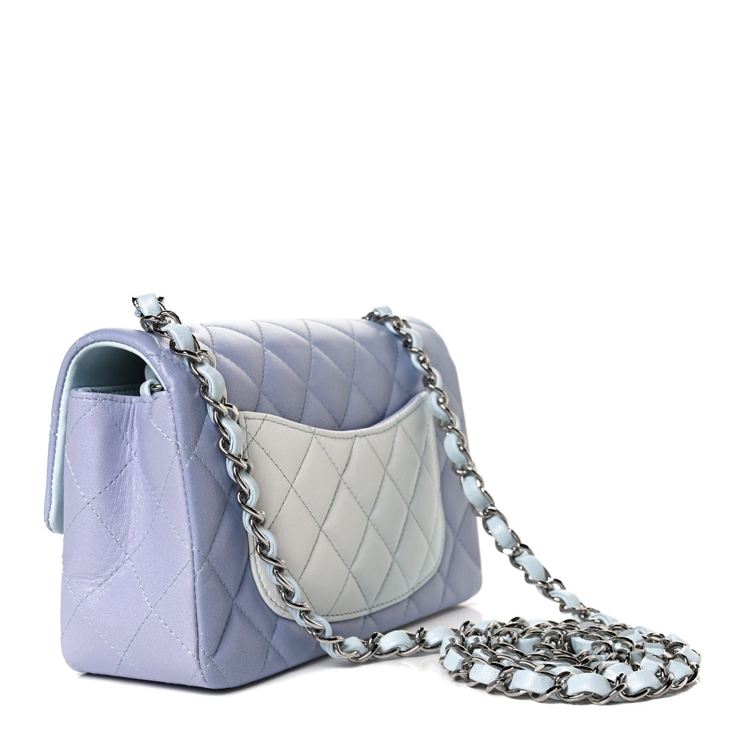 Chanel Perforated Lambskin Quilted Mini Rectangular Flap Light Blue Light Purple White 4 of 13