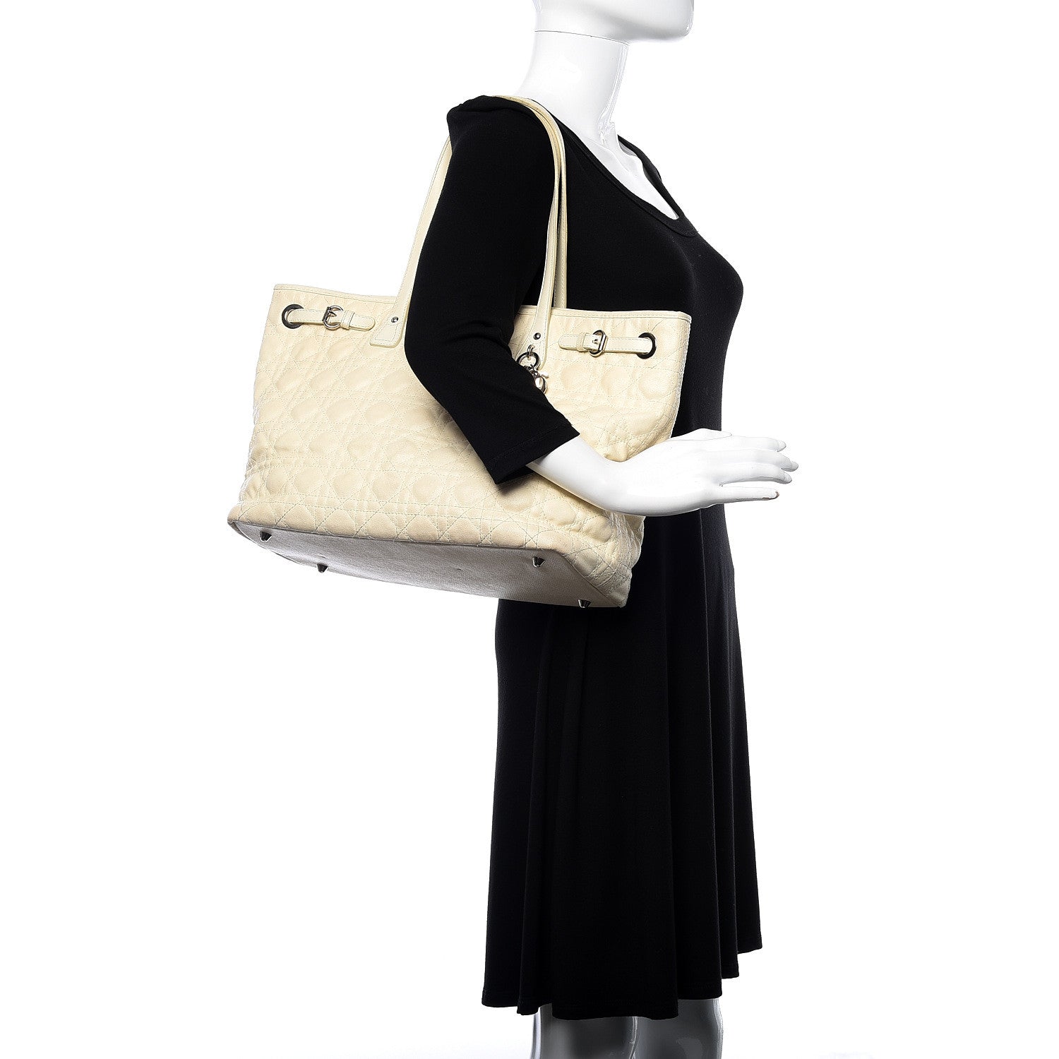 Christian Dior Coated Canvas Cannage Small Panarea Tote White 2 of 23