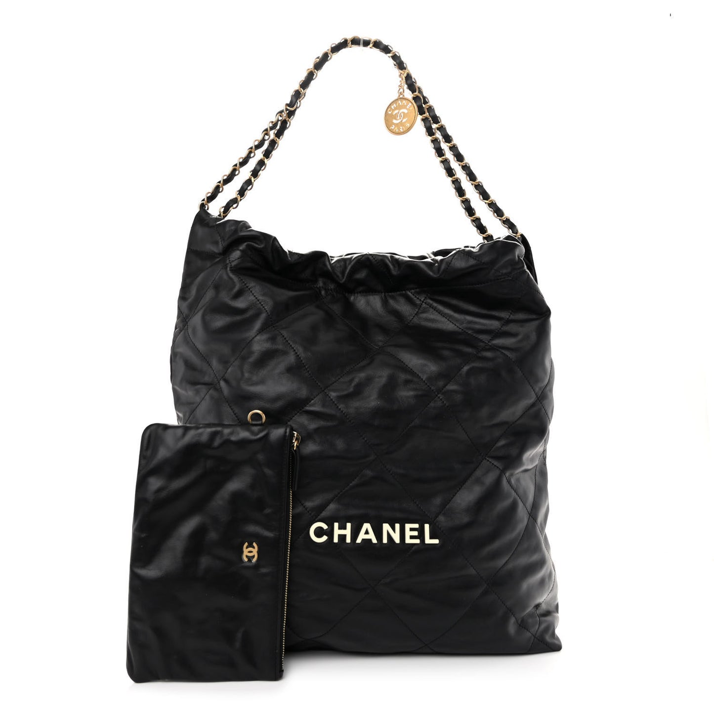 Calfskin Quilted Large Chanel 22 Black