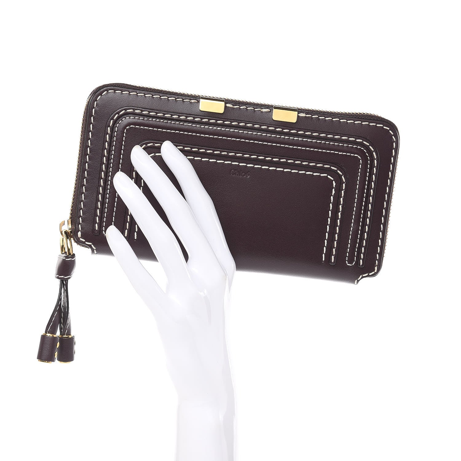 Chloe Calfskin Marcie Long Zip Around Wallet Black Raisin 2 of 7