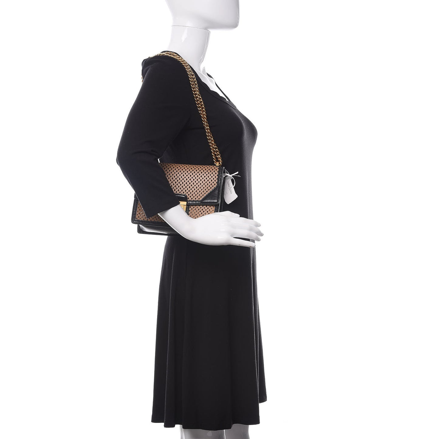 Vitello Liberty Glossy Lambskin Perforated Small Kan U Shoulder Bag Sand Mimosa Black