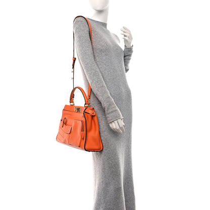 Fendi Vitello Seta Shiny Nappa Medium 3 Pocket Peekaboo Iconic Satchel Papaya 3 of 9
