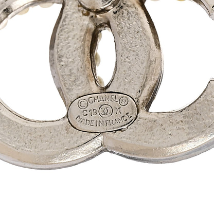 Chanel Pearl Crystal CC Snow Palace Earrings Silver 4 of 5