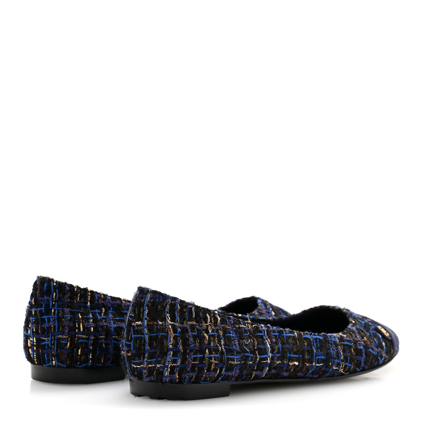 Tweed Lambskin Cap Toe Ballerina Flats 40 Navy Blue Black