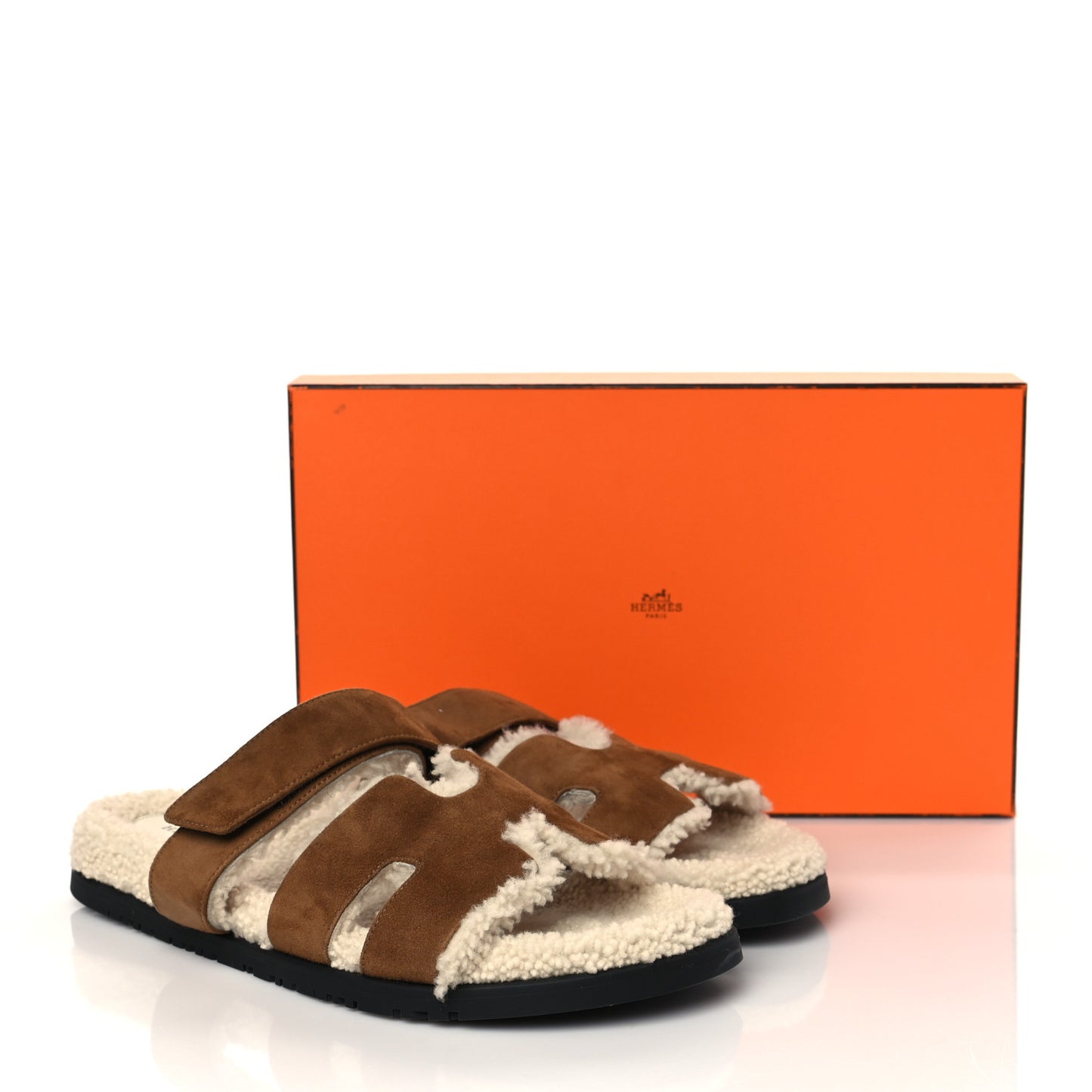 Suede Goatskin Woolskin Mens Chypre Sandals 44 Brun Fume Ecru