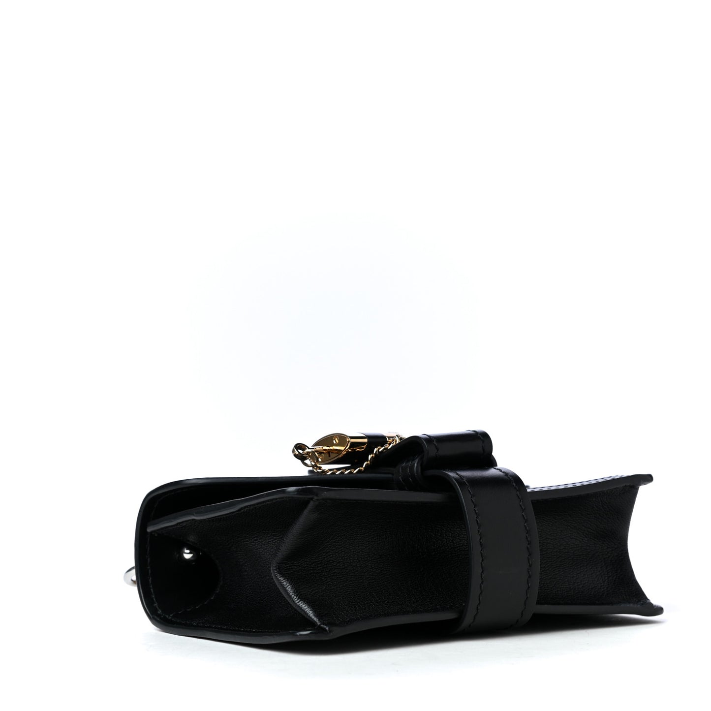Shiny Goatskin Calfskin Mini Aby Chain Shoulder Bag Black
