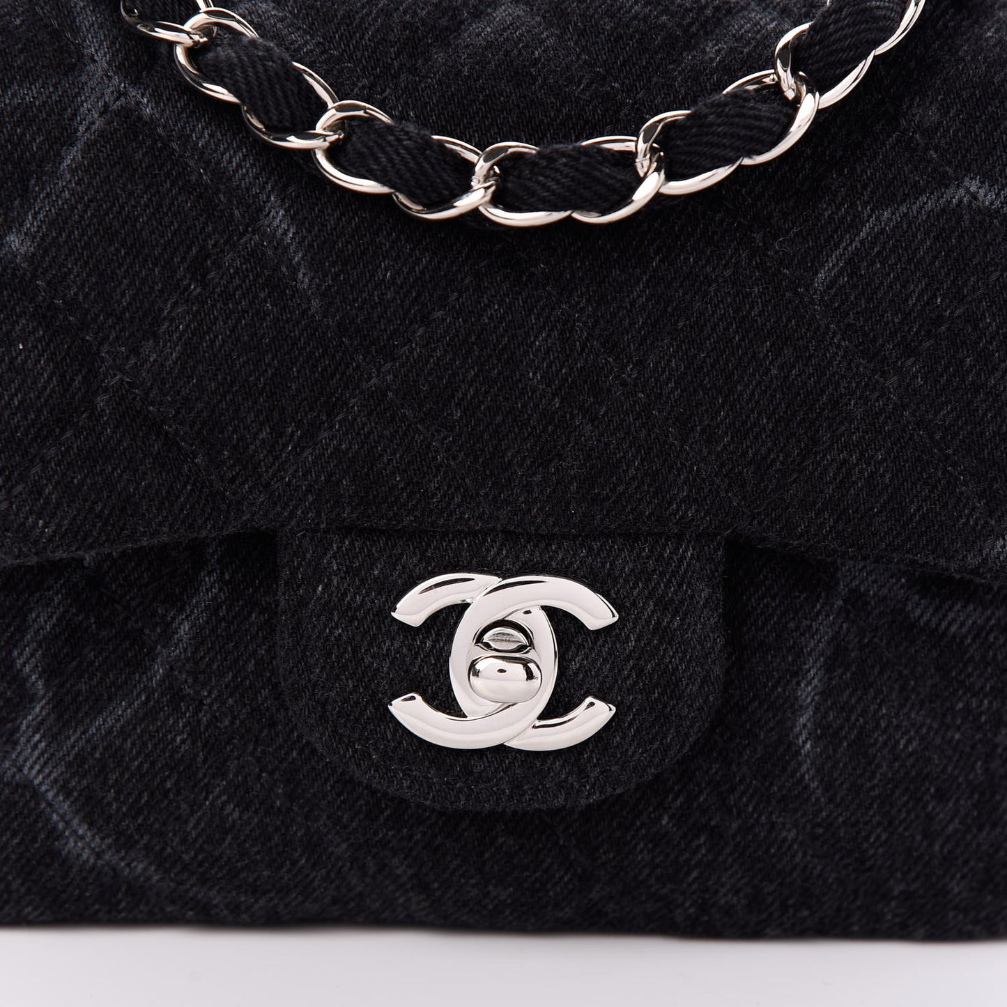 Denim CC Quilted Mini Square Flap Black