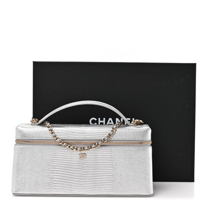 Chanel Lizard Embossed Calfskin Top Handle Slim Vanity With Chain Silvery 11 of 11