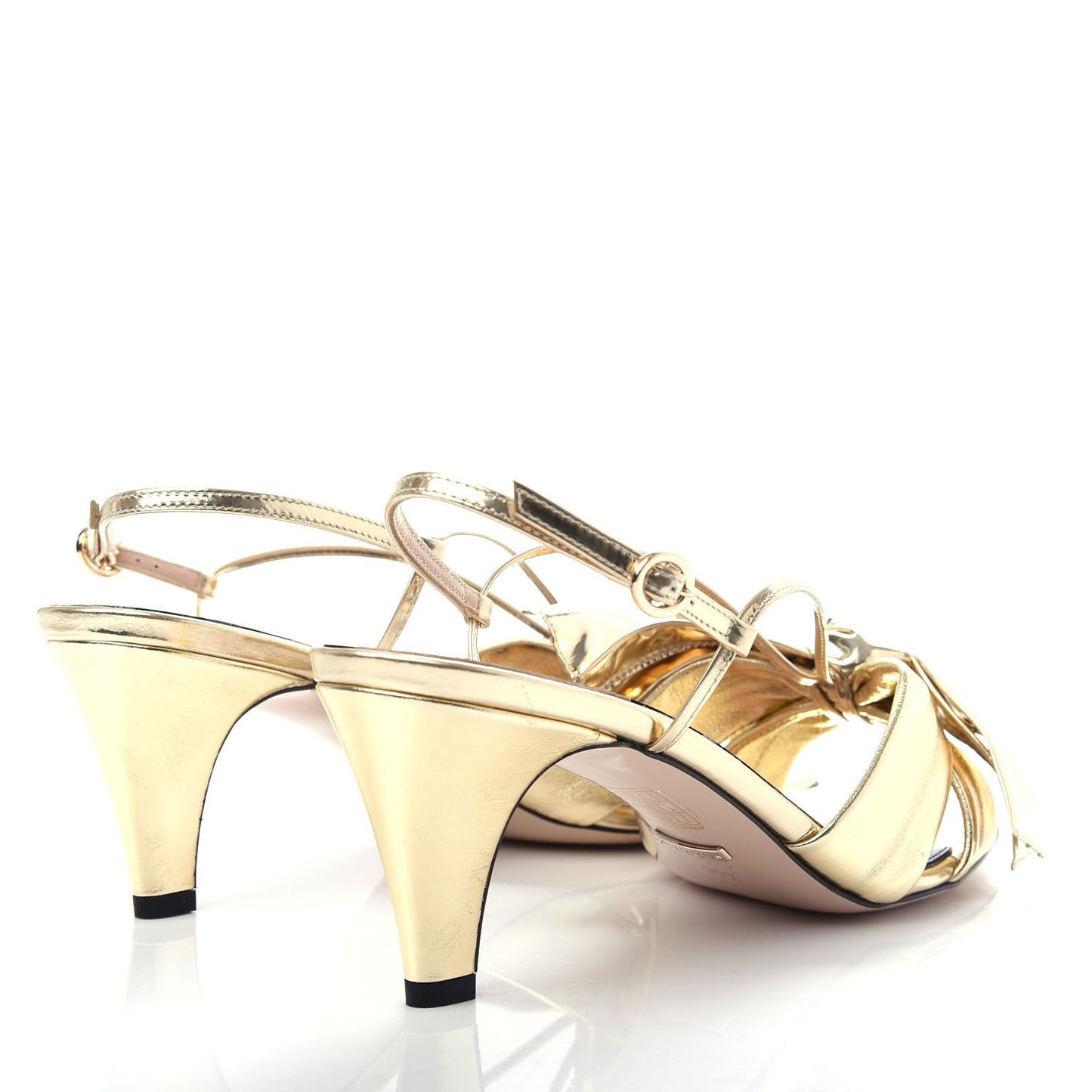 Metallic Nappa Bow Daphne Mid Heel Sandals 39.5 Gold