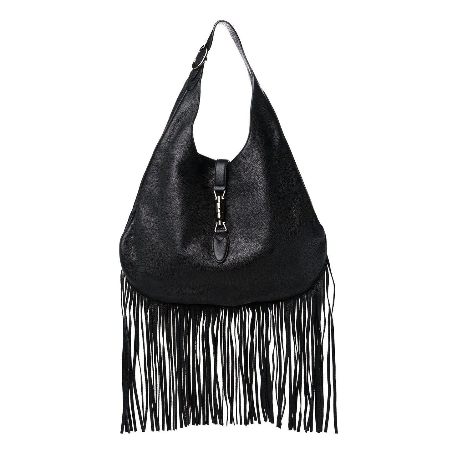 Calfskin Large New Jackie Nouveau Fringe Hobo Black