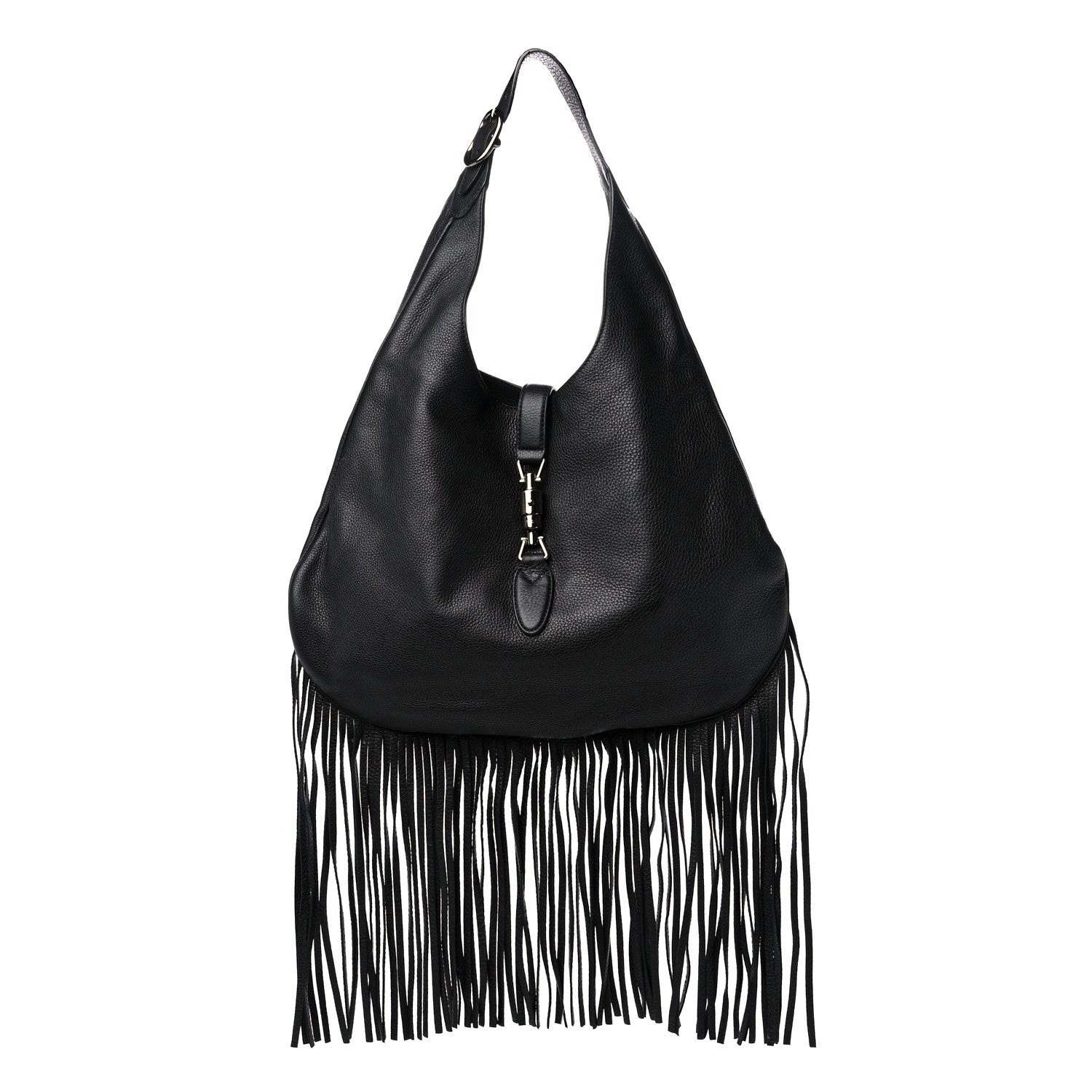 Gucci Calfskin Large New Jackie Nouveau Fringe Hobo Black 1 of 12