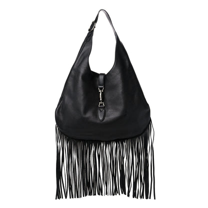 Gucci Calfskin Large New Jackie Nouveau Fringe Hobo Black 1 of 12