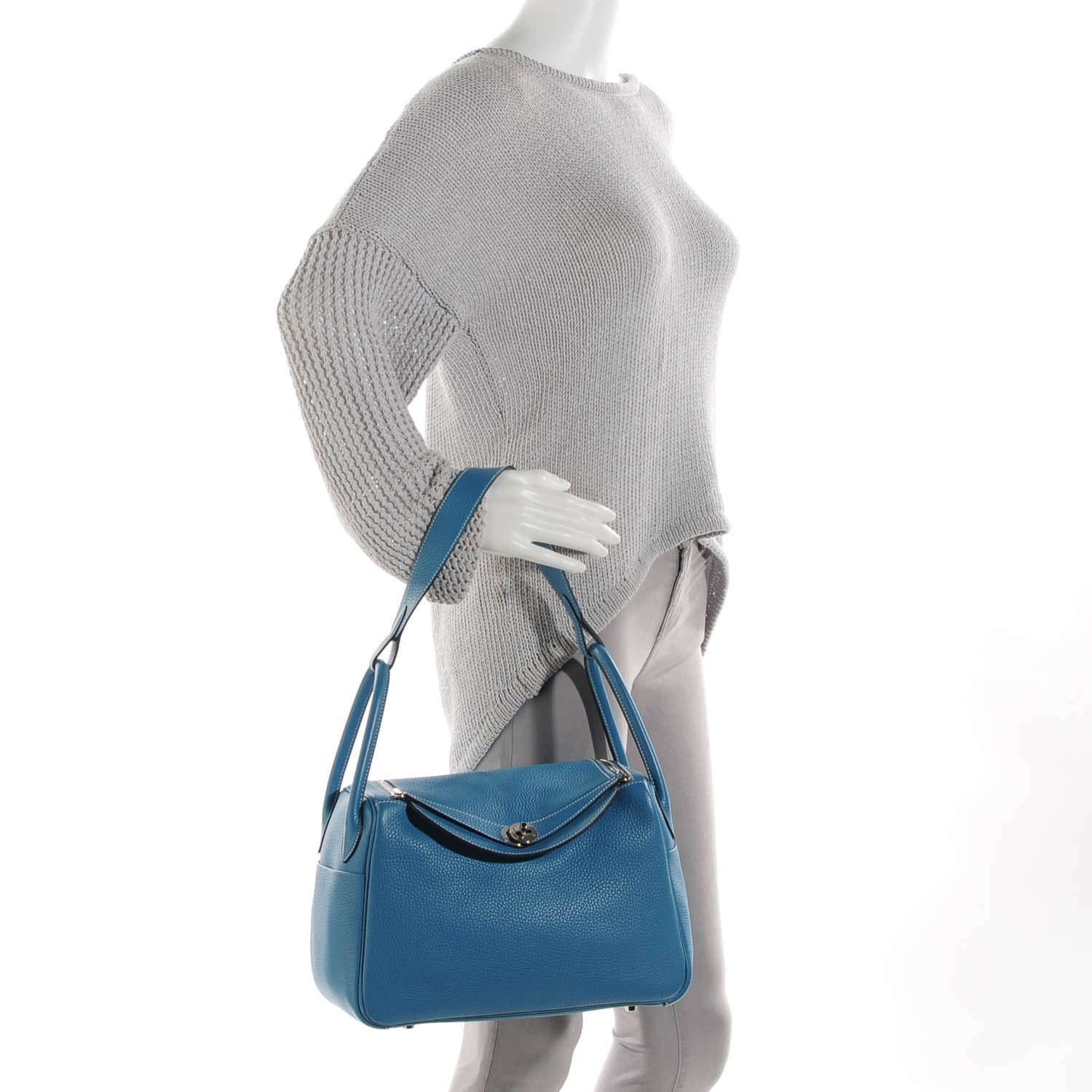 Hermes Taurillon Clemence Lindy 30 Blue Jean 2 of 19