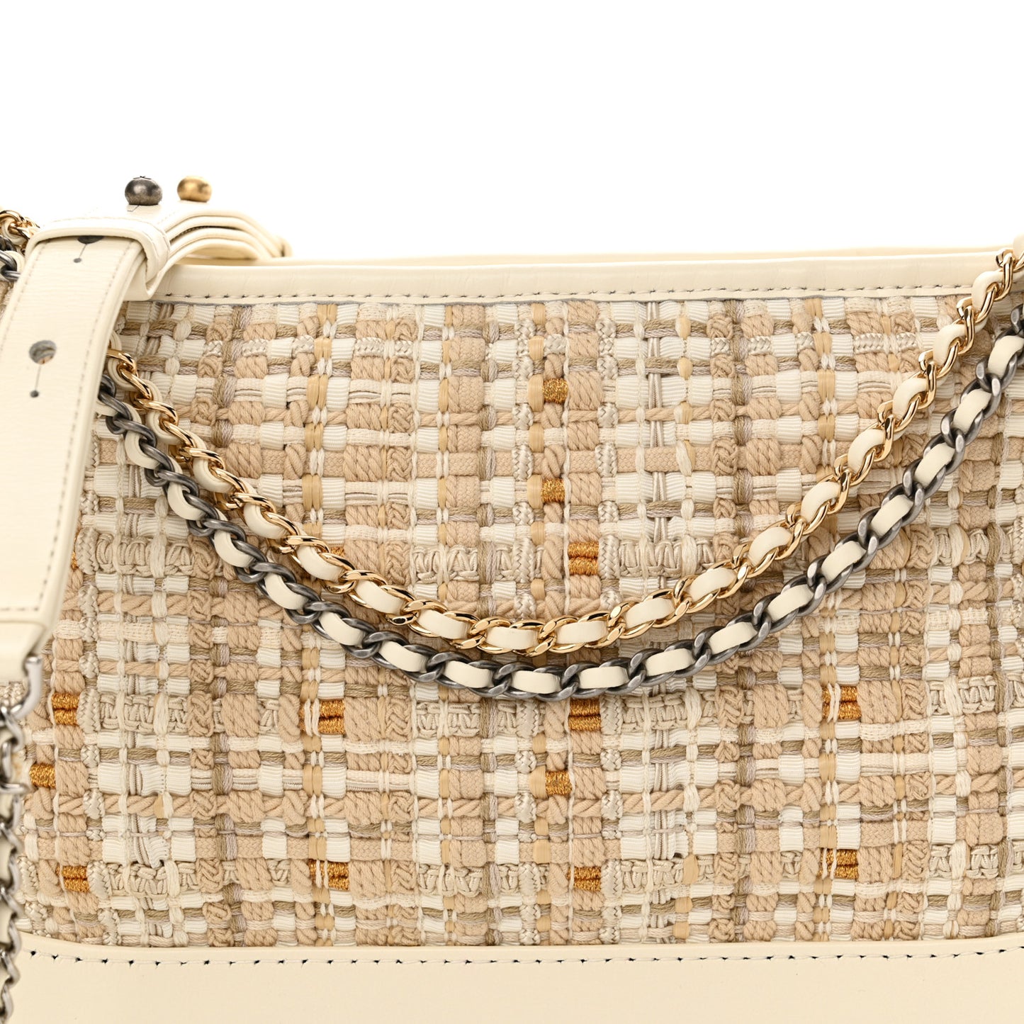 Tweed Calfskin Quilted Medium Gabrielle Hobo Beige Ivory