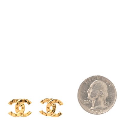 Chanel Metal CC Paris Button Stud Earrings Gold 2 of 5