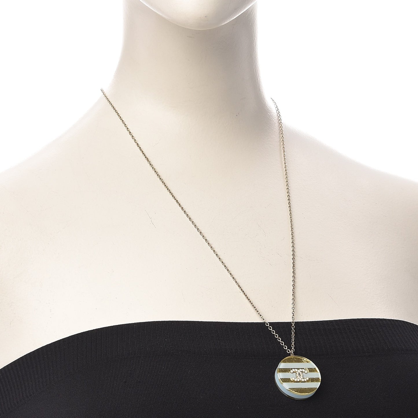 Enamel Striped CC Necklace Light Blue Gold