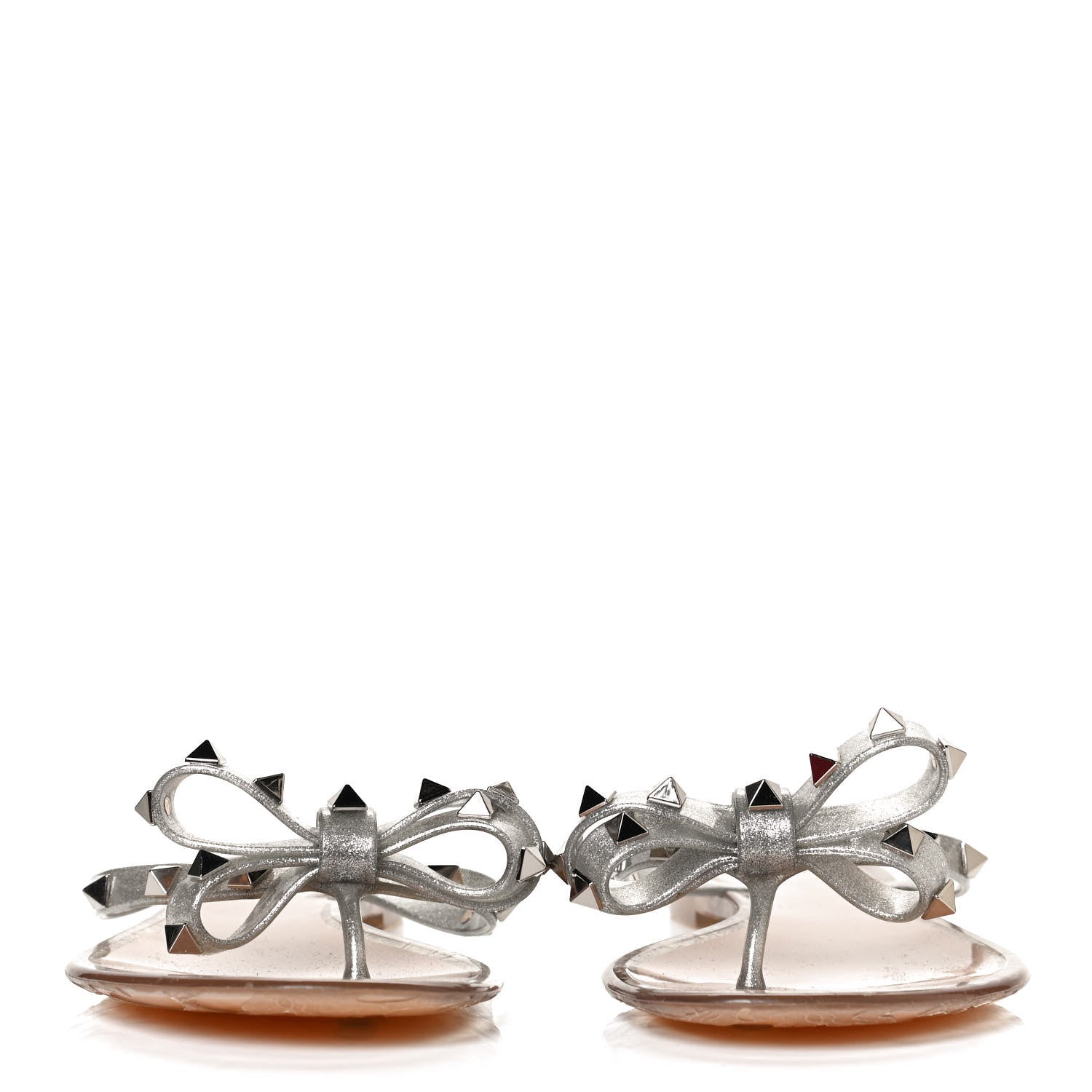 Valentino Garavani PVC Jelly Glitter Rockstud Bow Thong Sandals 39 Silver 2 of 10