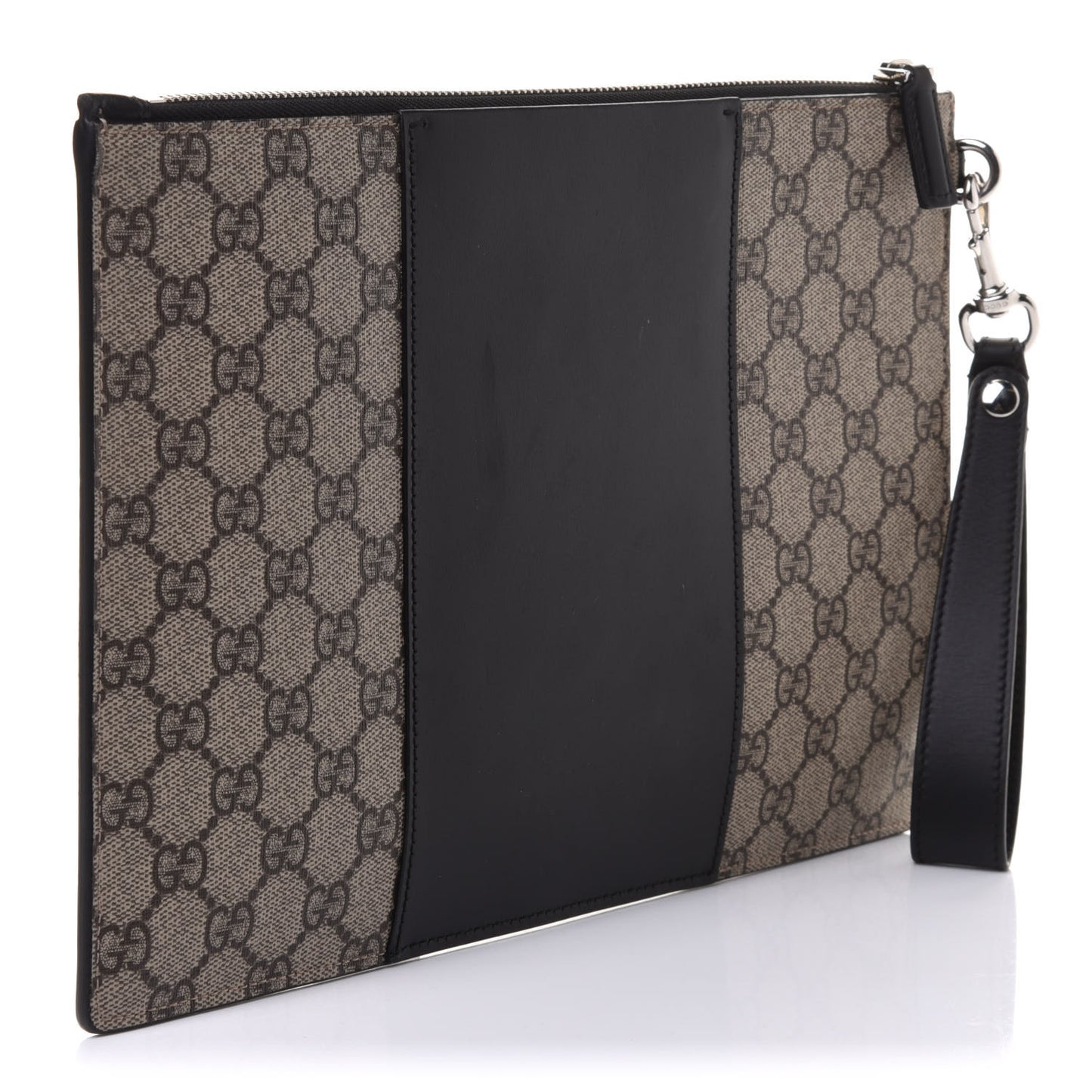 GG Supreme Monogram Zip Wristlet Pouch Beige Black