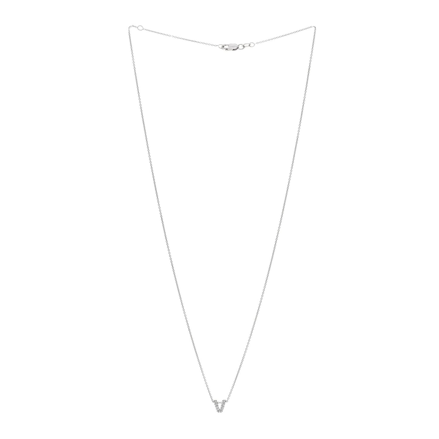 18K White Gold Diamond Love Letter V Pendant Necklace
