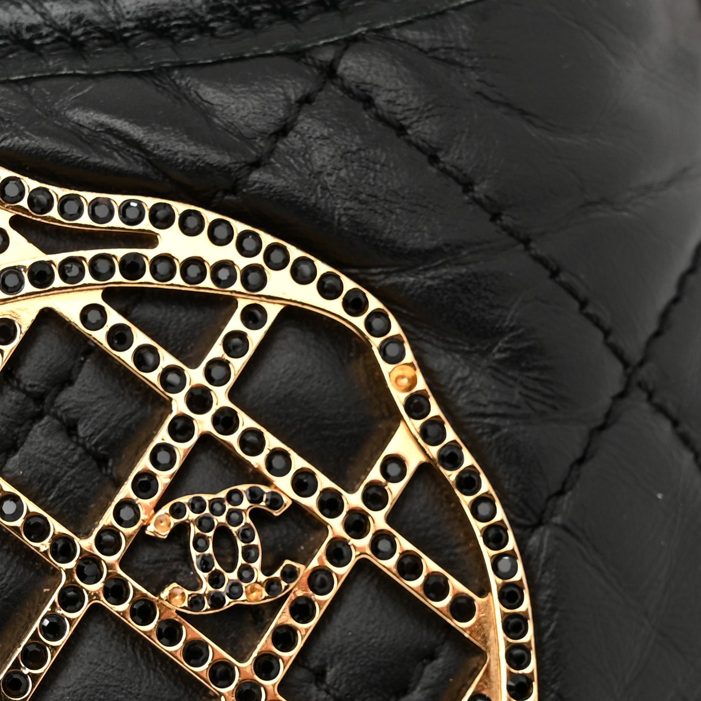 Aged Calfskin Quilted Charms Small Gabrielle Hobo Black