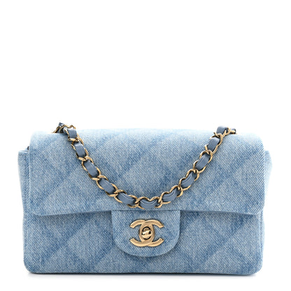 Chanel Printed Denim Quilted Mini Rectangular Flap Light Blue 1 of 11