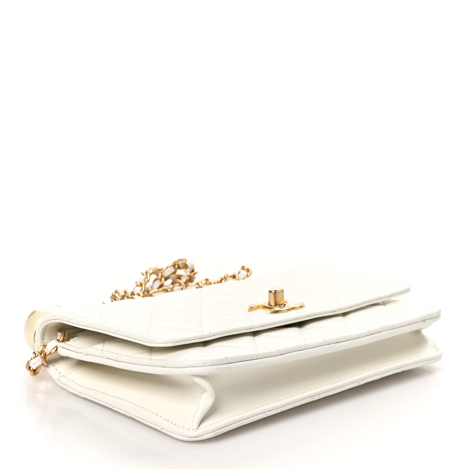 Chanel Lambskin Quilted Pearl Wallet On Chain WOC White 4 of 12