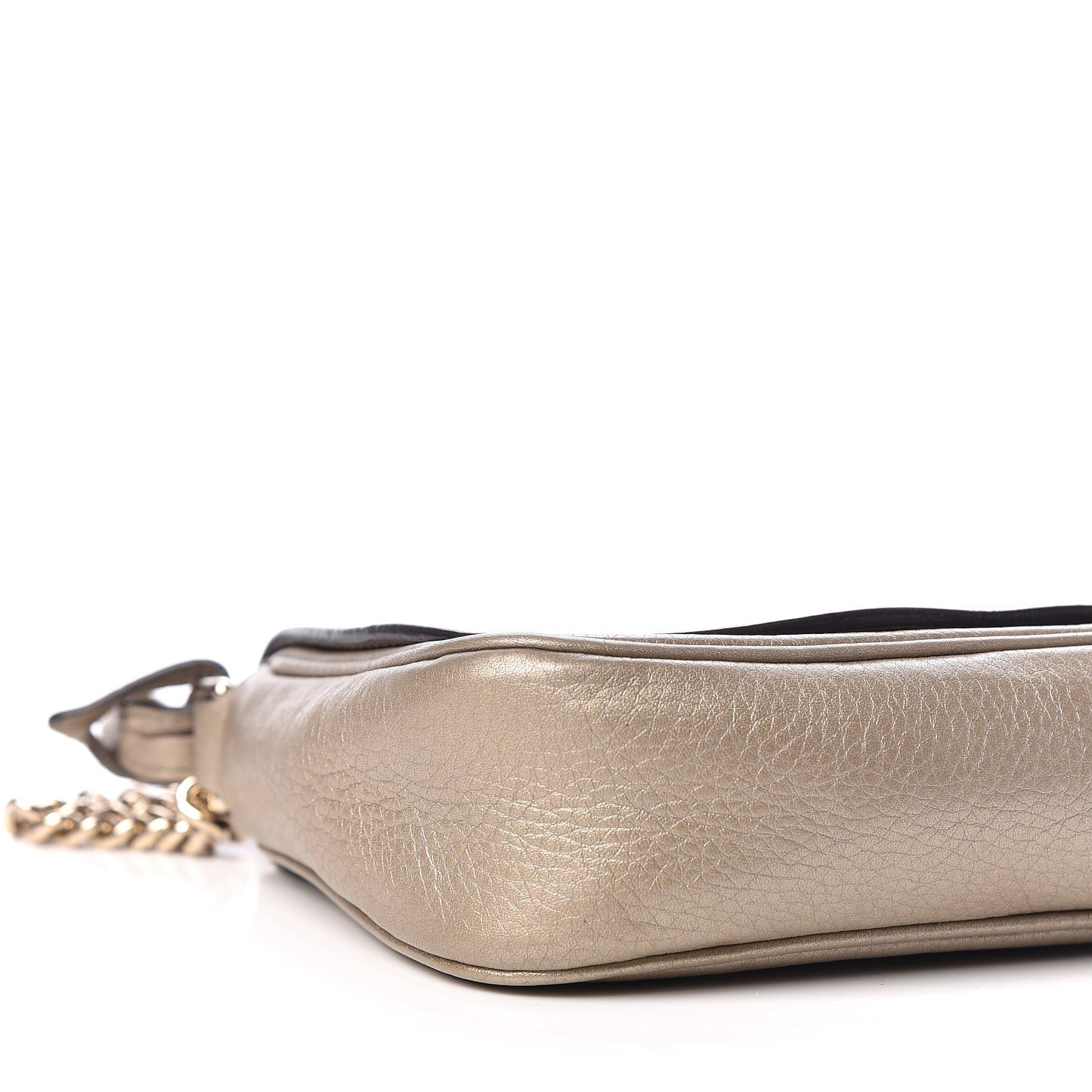 Metallic Pebbled Calfskin Small Soho Flap Crossbody Golden Beige