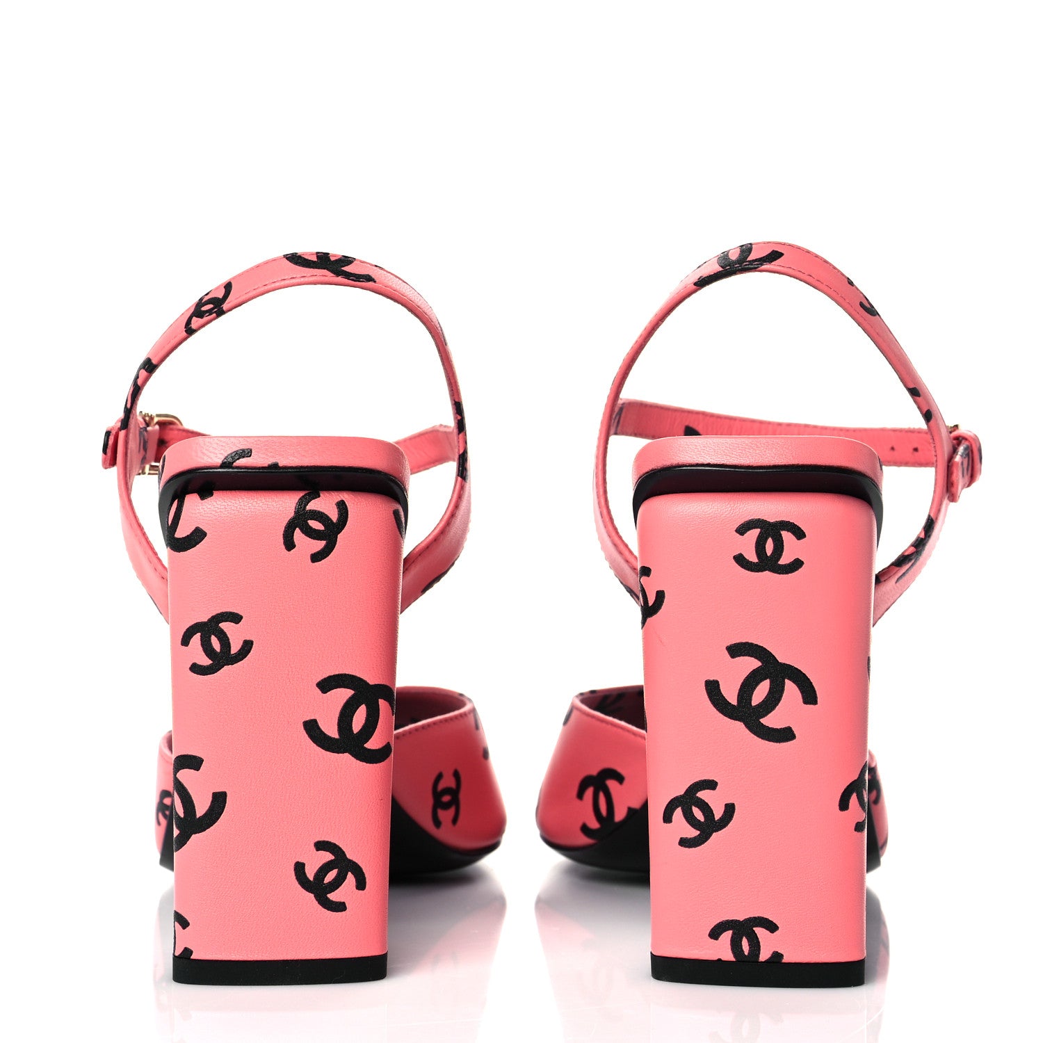 Chanel Lambskin Printed CC Sandals 41 Pink Black 5 of 11