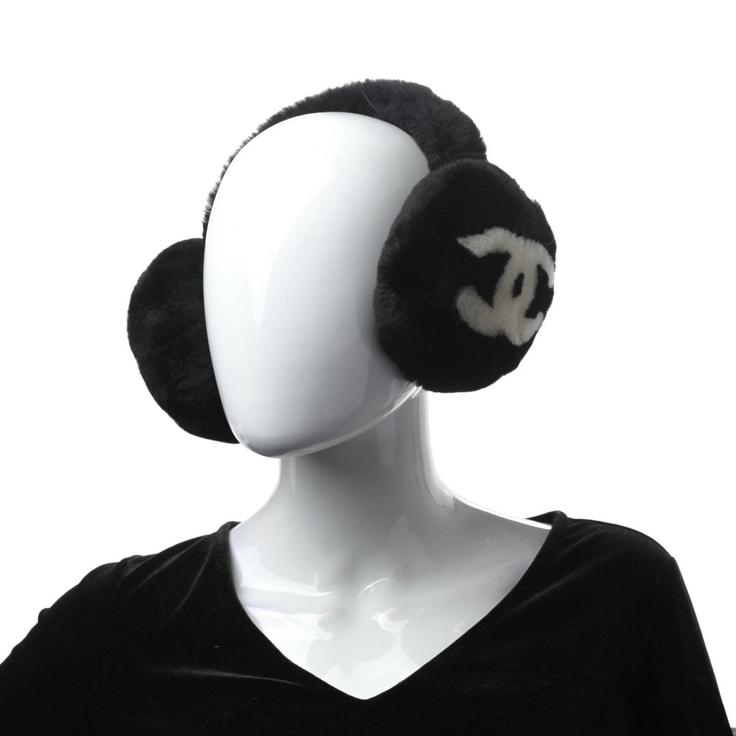 Shearling CC Ear Muffs Black White