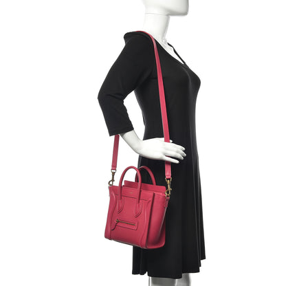 Celine Drummed Calfskin Nano Luggage Fuchsia 2 of 10