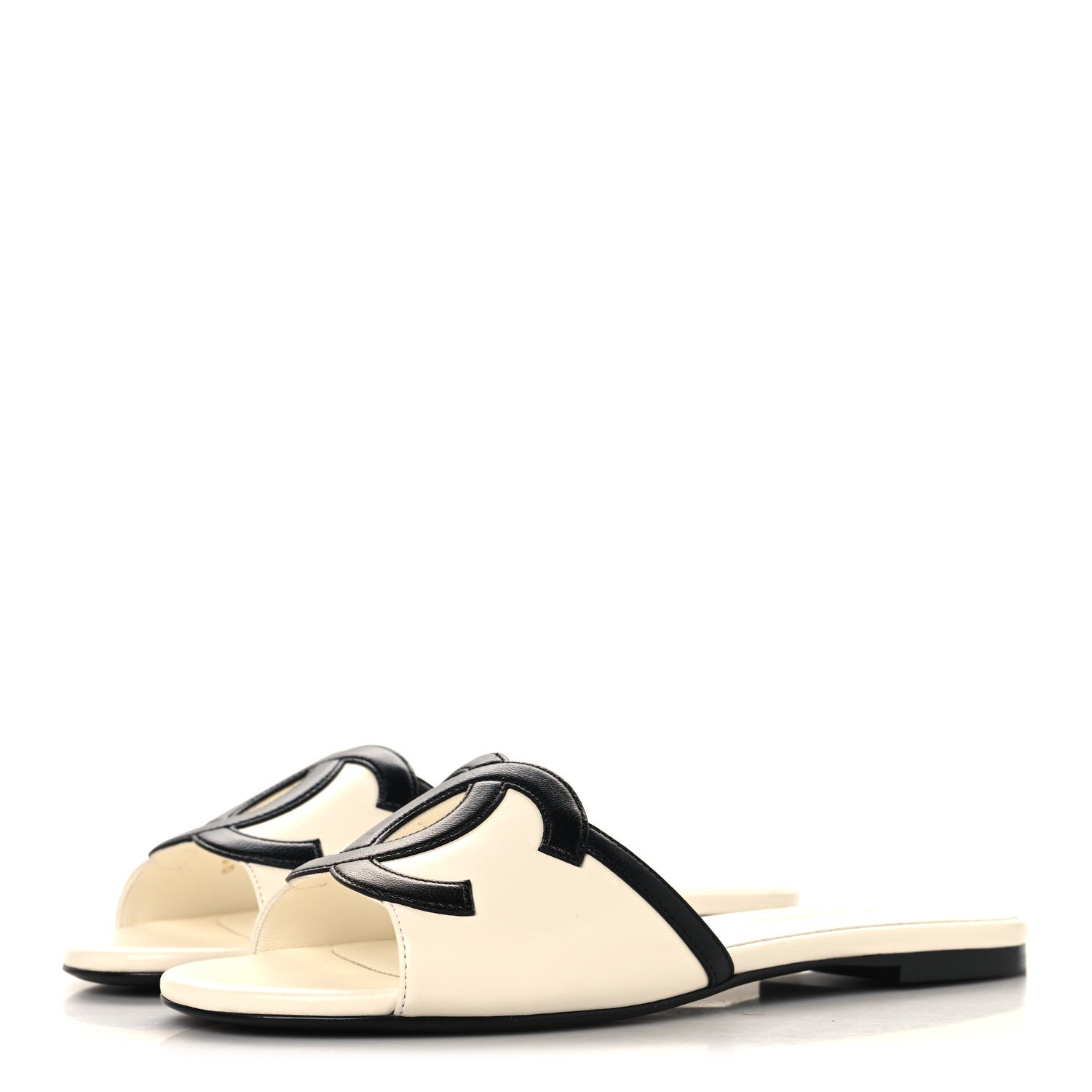 Chanel Lambskin CC Cutout Mules 38 Ivory Black 4 of 10
