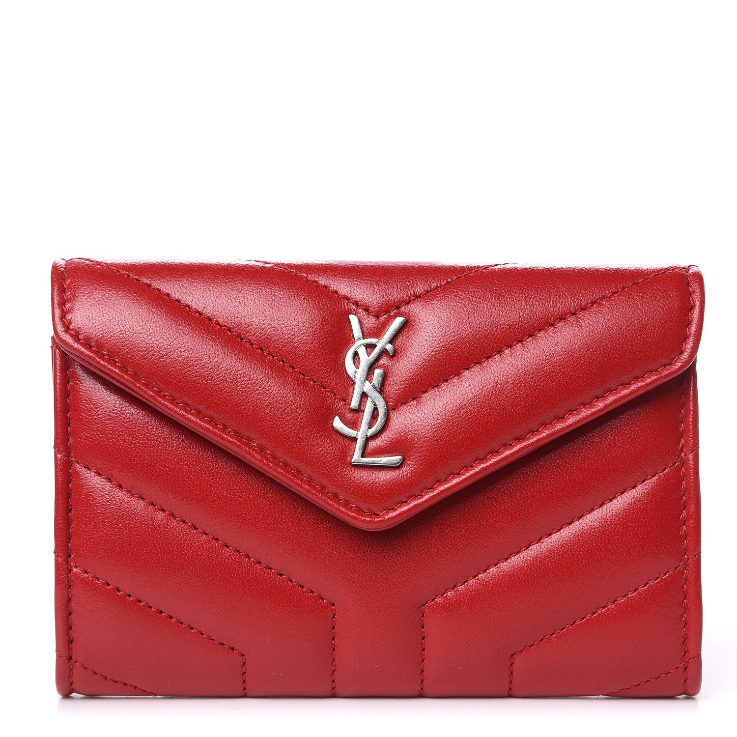 Saint Laurent Calfskin Y Quilted Monogram Small Loulou Envelope Wallet Rouge Eros 1 of 8
