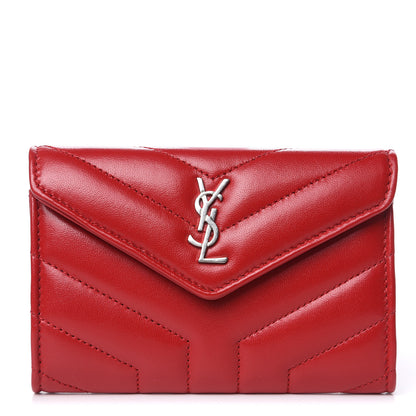 Saint Laurent Calfskin Y Quilted Monogram Small Loulou Envelope Wallet Rouge Eros 1 of 8