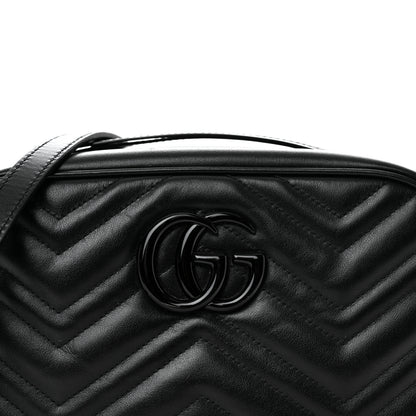 Gucci Calfskin Matelasse Monochrome Small GG Marmont Chain Shoulder Bag Black 8 of 10