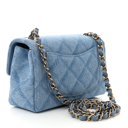 Chanel Printed Denim Quilted Mini Rectangular Flap Light Blue 3 of 11
