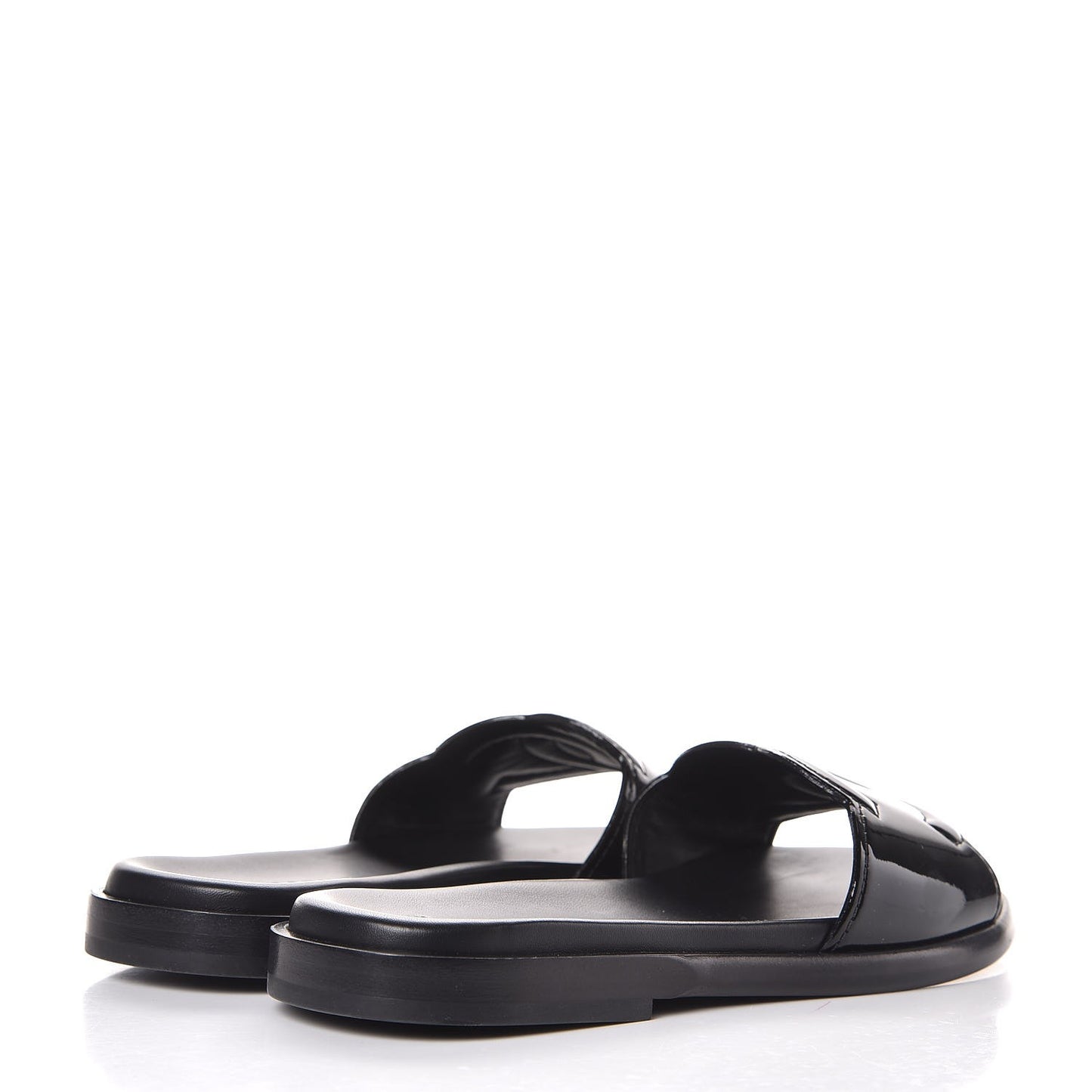 Patent Calfskin CC Slip On Mules 35 Black