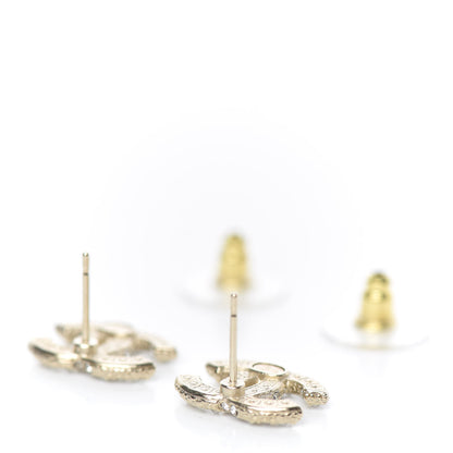 Chanel Pearl Crystal CC Earrings Light Gold 4 of 5