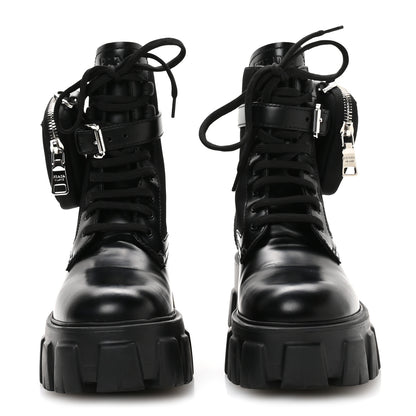 Prada Spazzolato Rois Re-Nylon Metal Triangle Logo Monolith Pouch Pocket 55mm Boots 35.5 Black 3 of 9